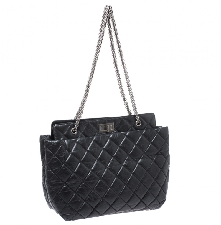 Pre Owned Chanel Black Quilted Aged Calfskin Leather Large Reissue Tote