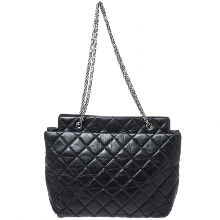 Pre Owned Chanel Black Quilted Aged Calfskin Leather Large Reissue Tote