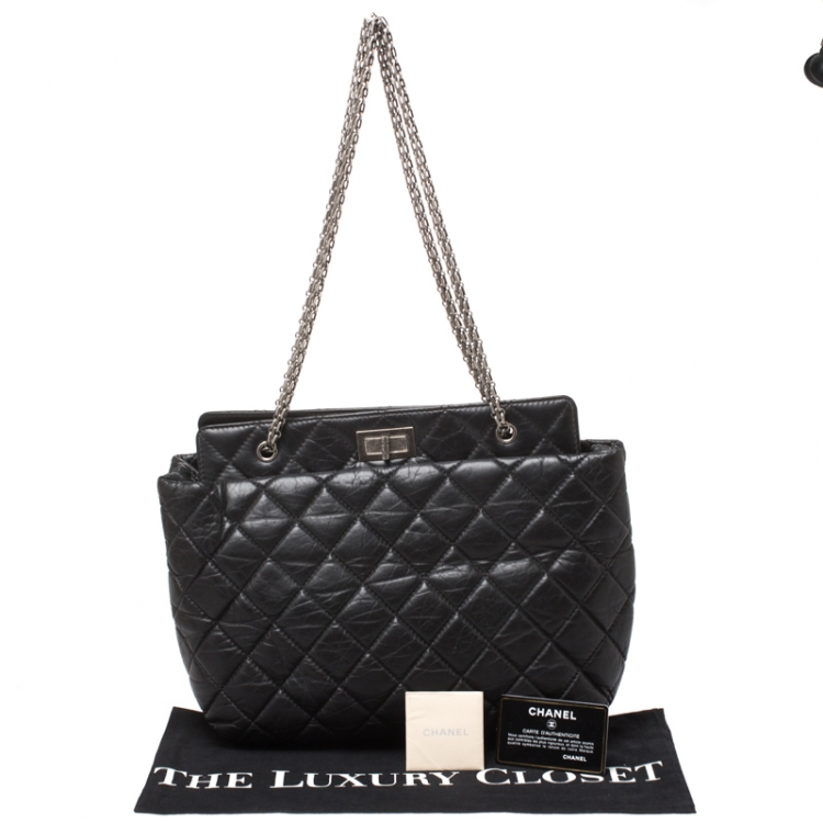 Pre Owned Chanel Black Quilted Aged Calfskin Leather Large Reissue Tote