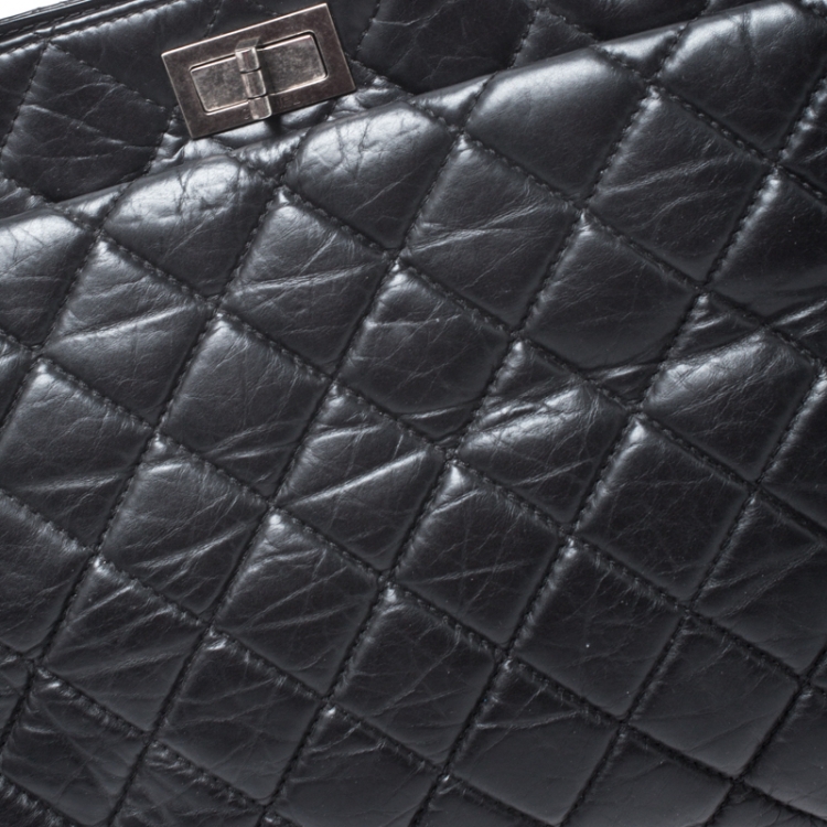 Pre Owned Chanel Black Quilted Aged Calfskin Leather Large Reissue Tote
