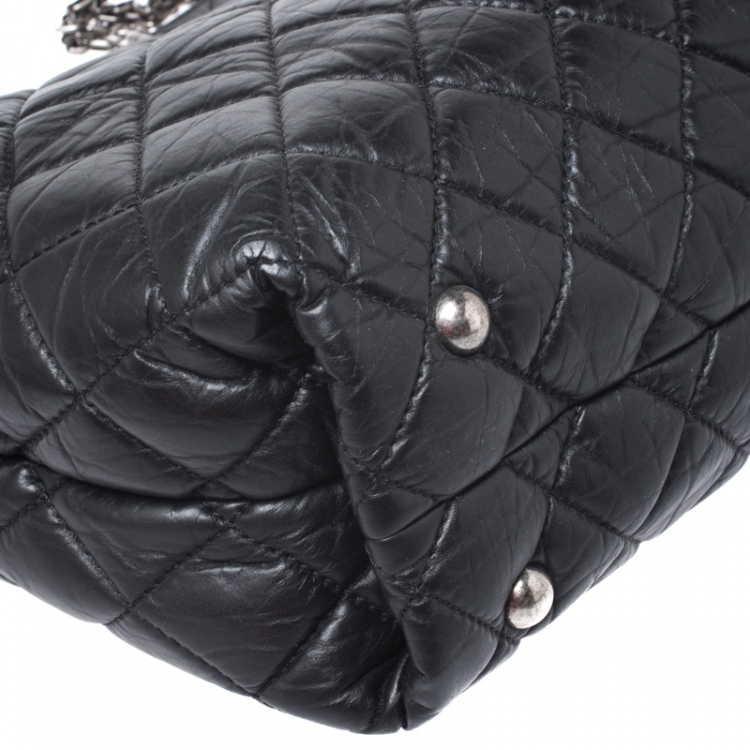 Pre Owned Chanel Black Quilted Aged Calfskin Leather Large Reissue Tote