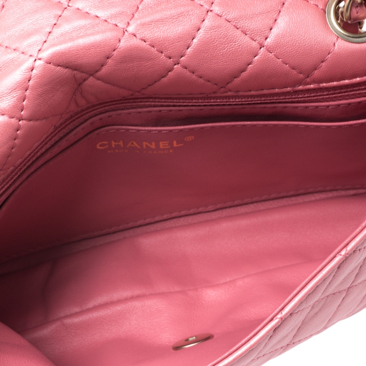 Pre Owned Chanel Metallic Pink Quilted Leather Crystal CC Single Flap Shoulder Bag