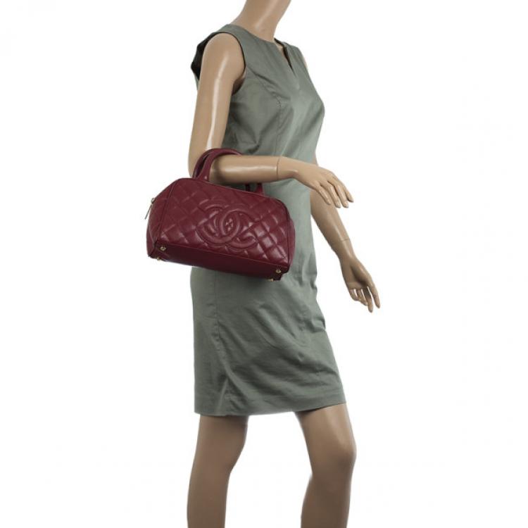 Pre Owned Chanel Caviar Skin Mini Boston Handbag