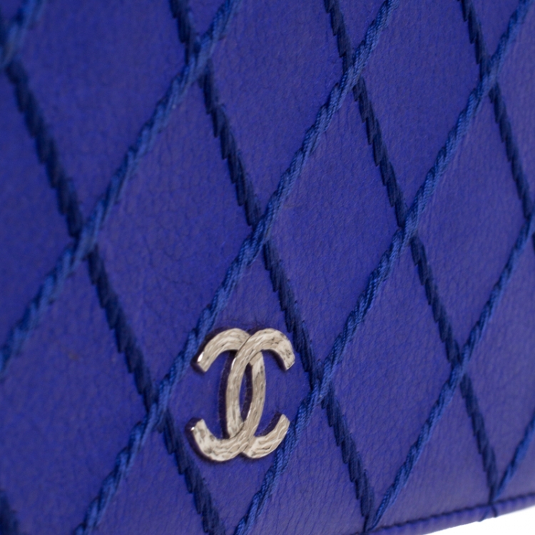 Pre Owned Chanel Purple Wild Stitch Quilted Leather Yen Bifold Wallet