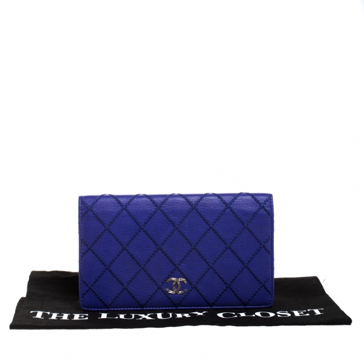 Pre Owned Chanel Purple Wild Stitch Quilted Leather Yen Bifold Wallet