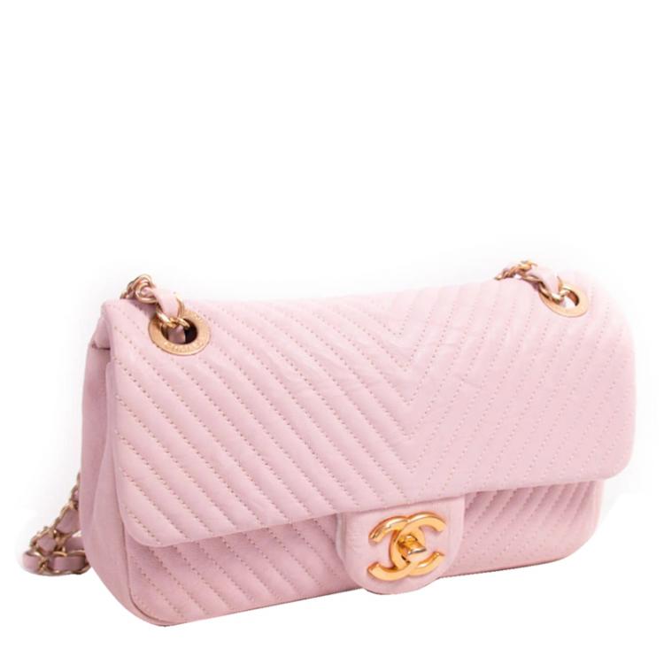 Chanel Pink Chevron Quilted Leather Small Classic Flap Bag Chanel