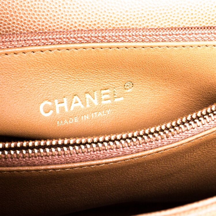 Pre Owned Chanel Beige/Maroon Caviar Leather and Lizard Medium Coco Top Handle Bag