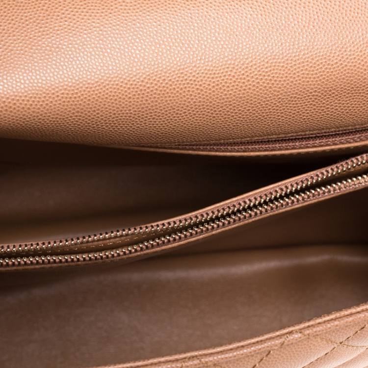 Pre Owned Chanel Beige/Maroon Caviar Leather and Lizard Medium Coco Top Handle Bag