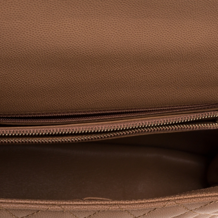 Pre Owned Chanel Beige/Maroon Caviar Leather and Lizard Medium Coco Top Handle Bag