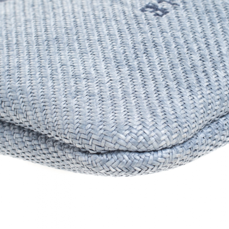Pre Owned Chanel Light Blue Raffia Deauville Clutch