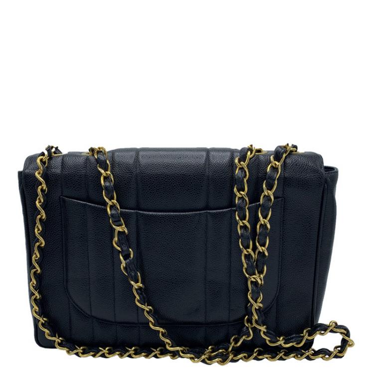 Pre Owned Chanel Black Vertical Quilted Leather Jumbo Vintage Classic Single Flap Bag