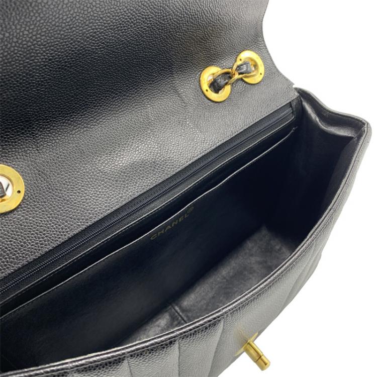 Pre Owned Chanel Black Vertical Quilted Leather Jumbo Vintage Classic Single Flap Bag