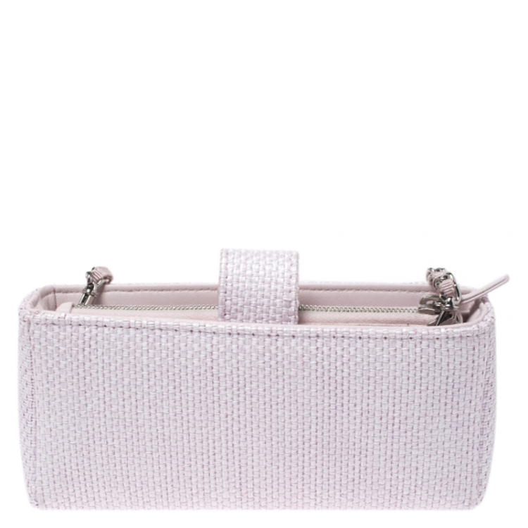 Pre Owned Chanel Light Pink Raffia Deauville Phone Chain Clutch
