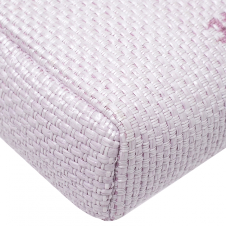Pre Owned Chanel Light Pink Raffia Deauville Phone Chain Clutch