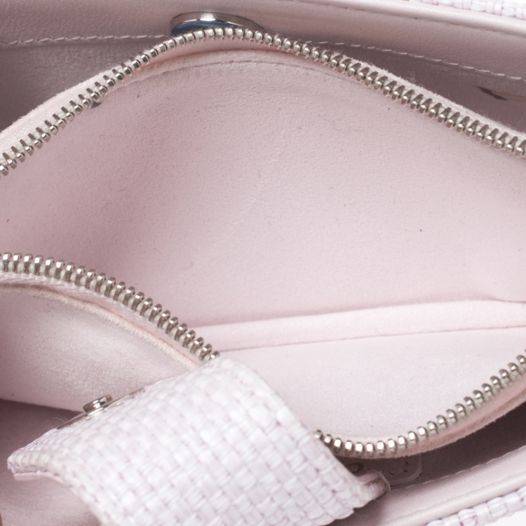 Pre Owned Chanel Light Pink Raffia Deauville Phone Chain Clutch