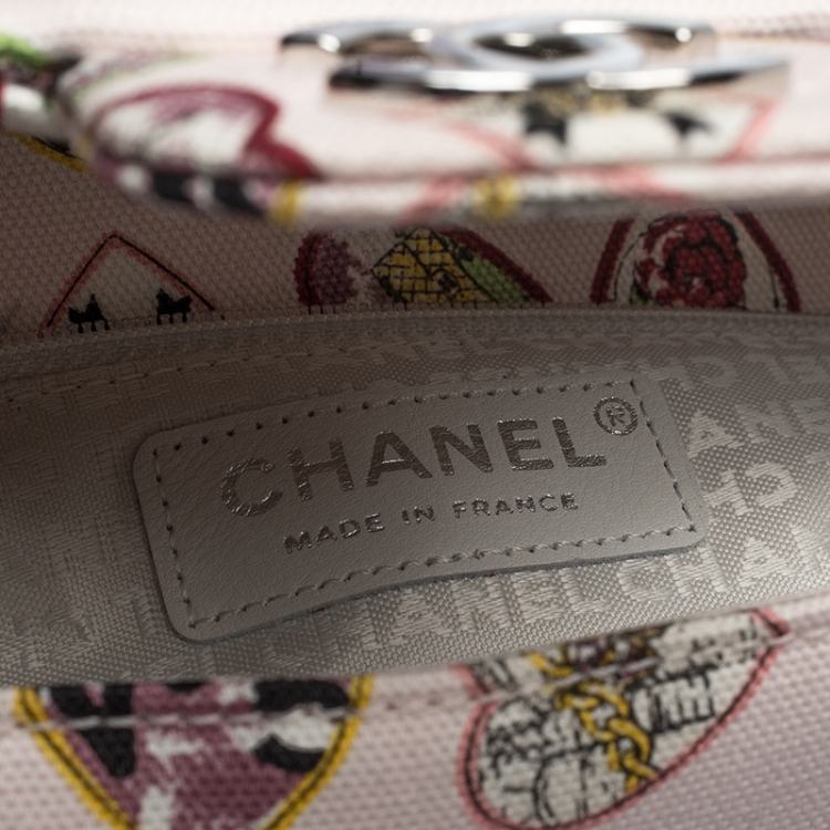 Pre Owned Chanel Multicolor Heart Printed Canvas Vintage Valentine Small Classic Single Flap Bag