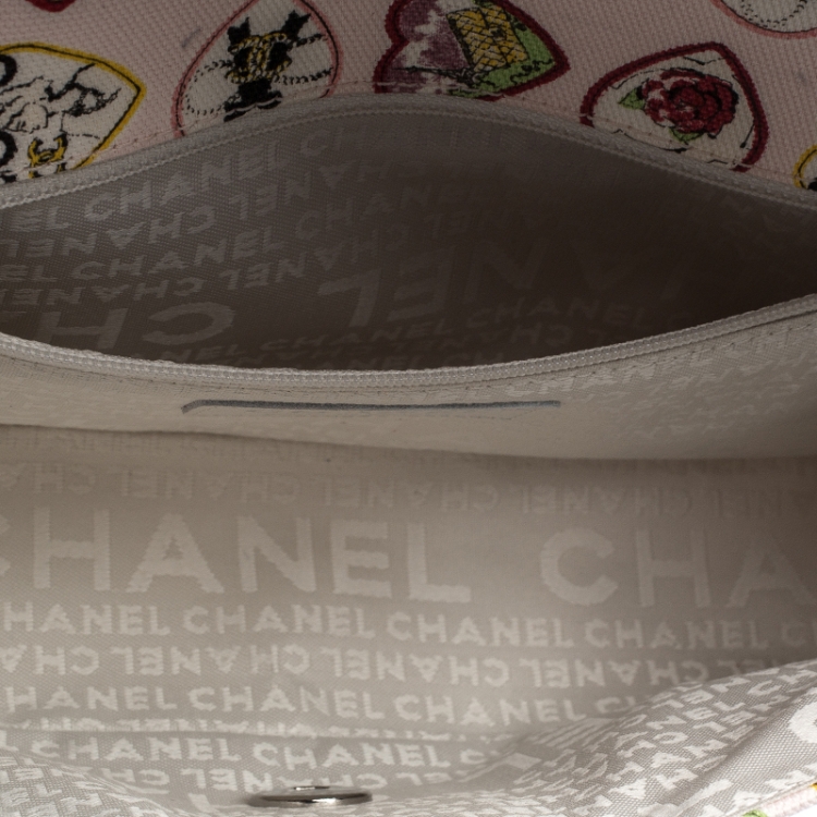 Pre Owned Chanel Multicolor Heart Printed Canvas Vintage Valentine Small Classic Single Flap Bag