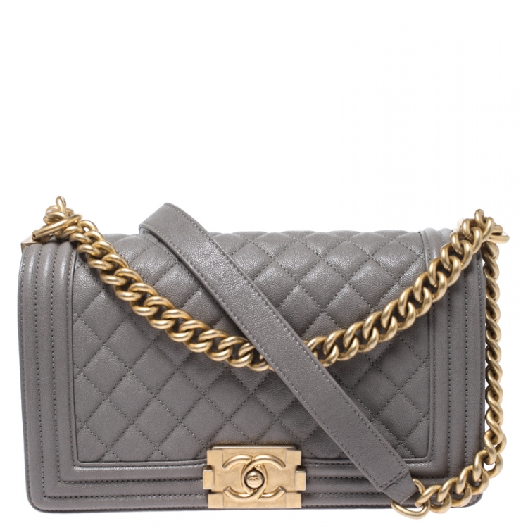 Chanel Grey Caviar Leather Medium Boy Flap Bag Chanel | The Luxury Closet