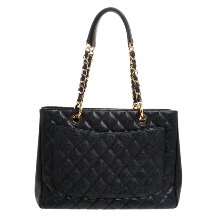 Pre Owned Chanel Black Quilted Caviar Leather Grand Shopper Tote