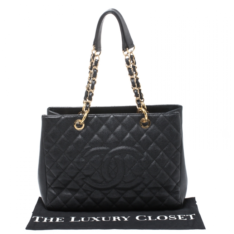 Pre Owned Chanel Black Quilted Caviar Leather Grand Shopper Tote