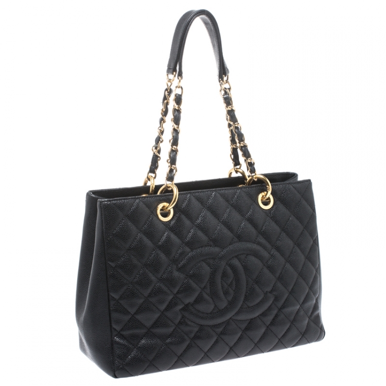 Pre Owned Chanel Black Quilted Caviar Leather Grand Shopper Tote