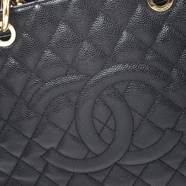 Pre Owned Chanel Black Quilted Caviar Leather Grand Shopper Tote