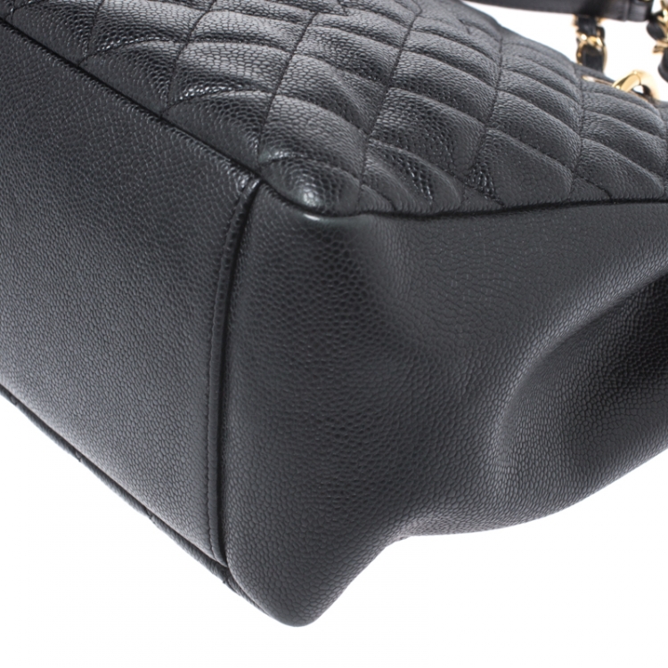 Pre Owned Chanel Black Quilted Caviar Leather Grand Shopper Tote