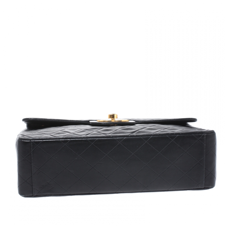 Pre Owned Chanel Black Quilted Leather Maxi Vintage Classic Single Flap Bag