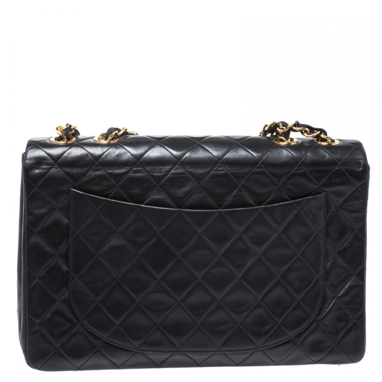 Pre Owned Chanel Black Quilted Leather Maxi Vintage Classic Single Flap Bag