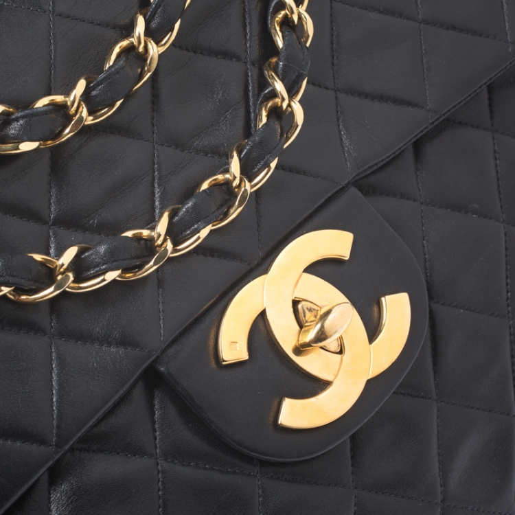 Pre Owned Chanel Black Quilted Leather Maxi Vintage Classic Single Flap Bag