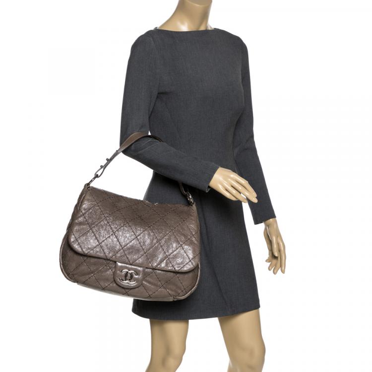 Chanel Dark Grey Quilted Leather Large On the Road Flap Bag Chanel