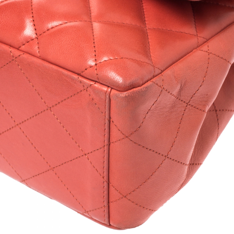 Pre Owned Chanel Orange Quilted Leather Maxi Classic Single Flap Bag
