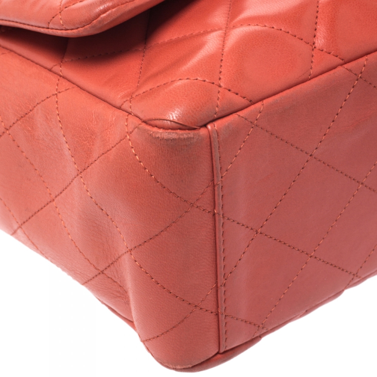 Pre Owned Chanel Orange Quilted Leather Maxi Classic Single Flap Bag