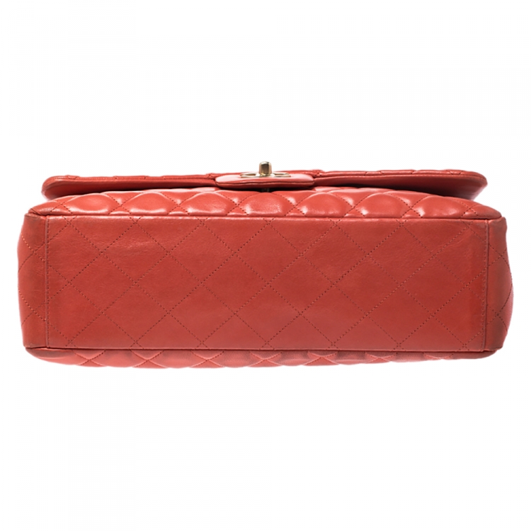 Pre Owned Chanel Orange Quilted Leather Maxi Classic Single Flap Bag