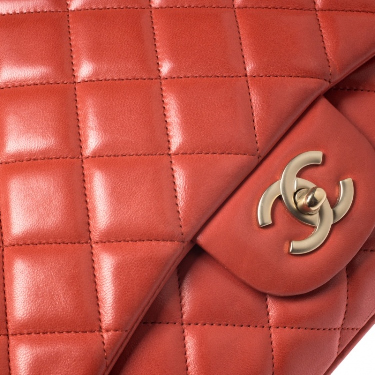 Pre Owned Chanel Orange Quilted Leather Maxi Classic Single Flap Bag