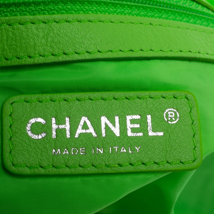 Pre Owned Chanel Neon Green Vertical Quilted Nylon Flap Bag