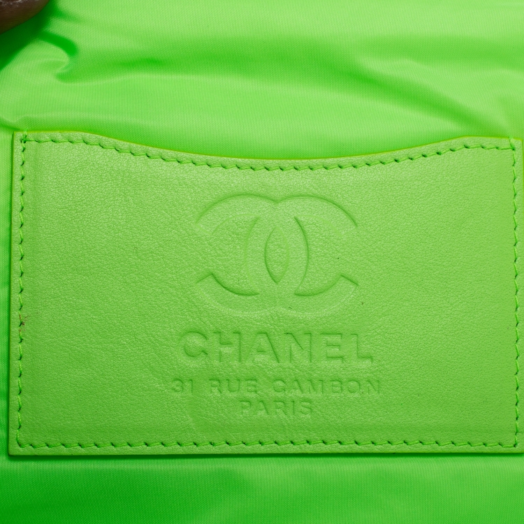 Pre Owned Chanel Neon Green Vertical Quilted Nylon Flap Bag