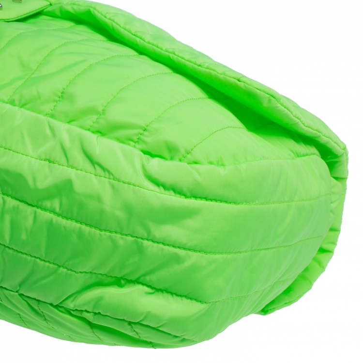 Pre Owned Chanel Neon Green Vertical Quilted Nylon Flap Bag