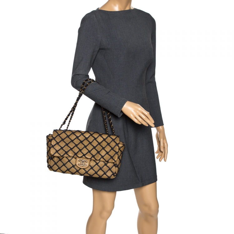 Chanel Gold/Black Deer Leather Canebiers Jumbo Flap Bag Chanel