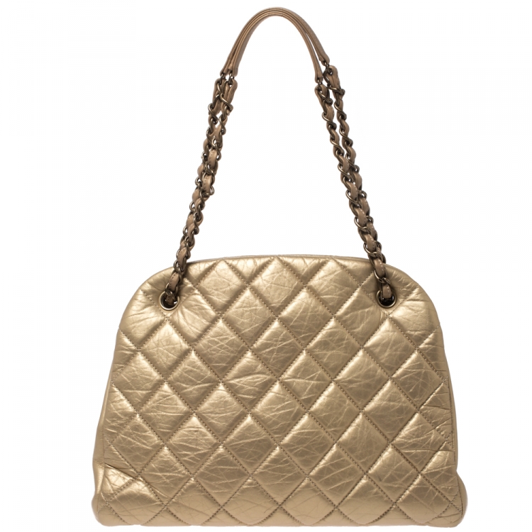 Pre Owned Chanel Gold Quilted Leather Medium Just Mademoiselle Bowler Bag
