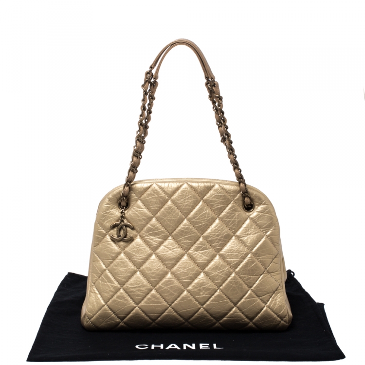 Pre Owned Chanel Gold Quilted Leather Medium Just Mademoiselle Bowler Bag