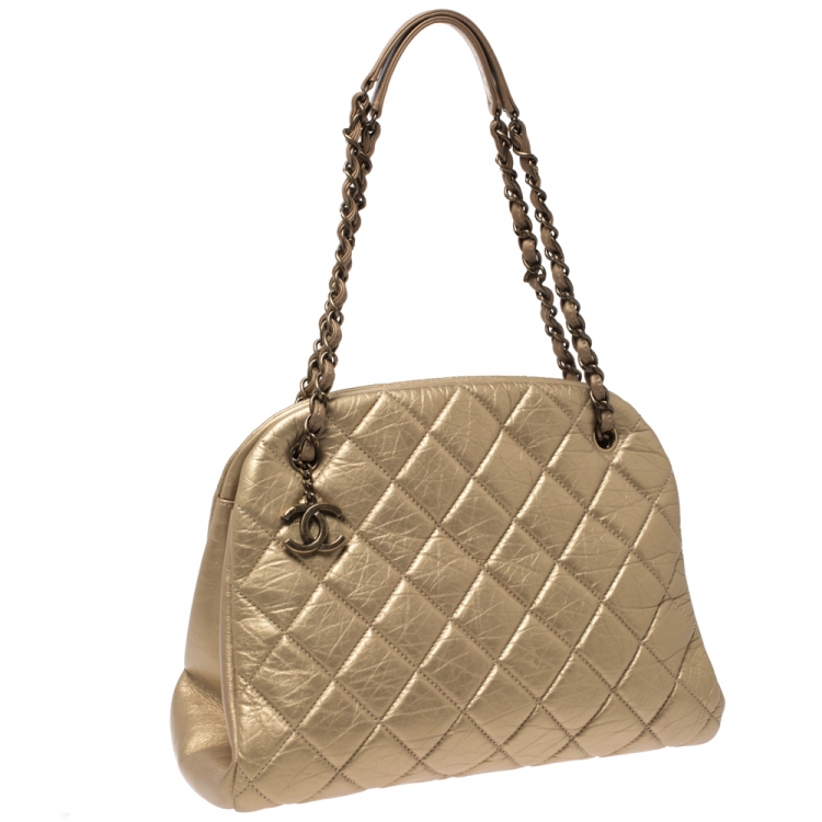 Pre Owned Chanel Gold Quilted Leather Medium Just Mademoiselle Bowler Bag