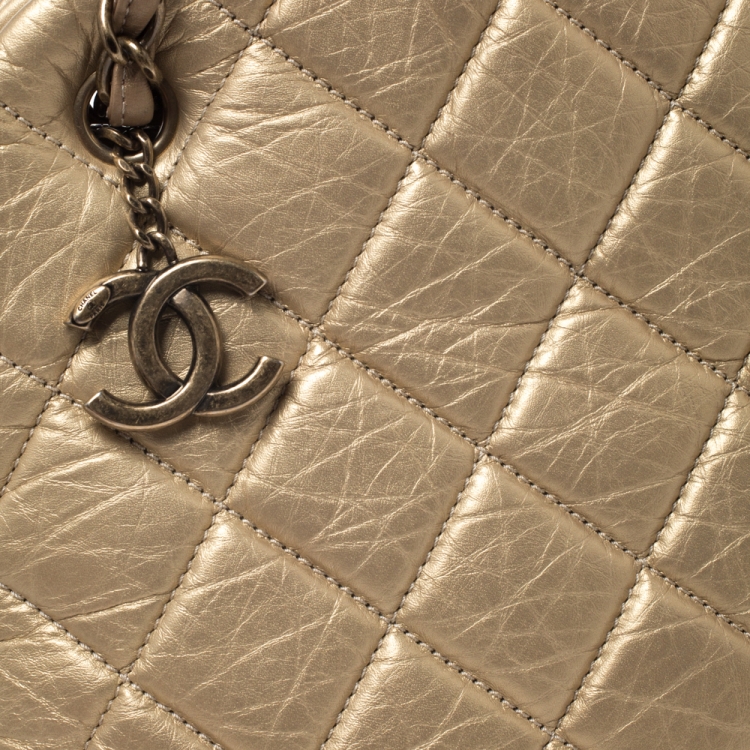 Pre Owned Chanel Gold Quilted Leather Medium Just Mademoiselle Bowler Bag
