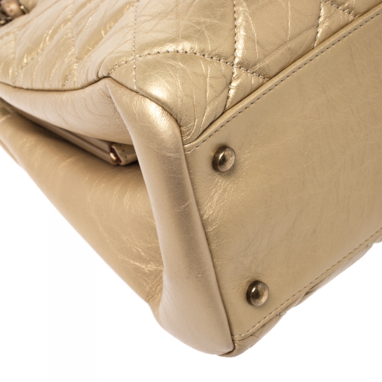 Pre Owned Chanel Gold Quilted Leather Medium Just Mademoiselle Bowler Bag