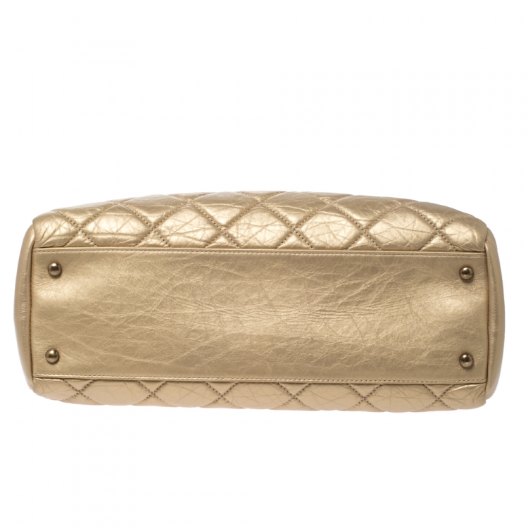 Pre Owned Chanel Gold Quilted Leather Medium Just Mademoiselle Bowler Bag