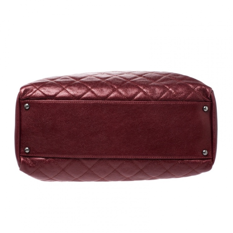 Pre Owned Chanel Metallic Red Caviar Leather Shopper Tote