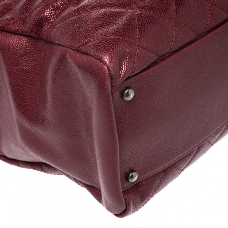 Pre Owned Chanel Metallic Red Caviar Leather Shopper Tote