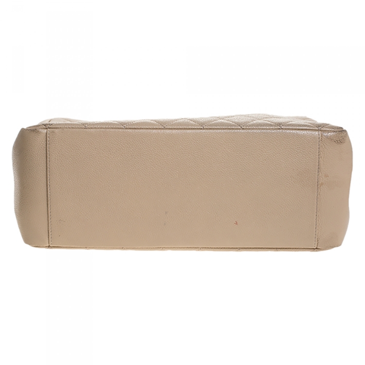 Pre Owned Chanel Beige Quilted Caviar Leather Grand Shopper Tote