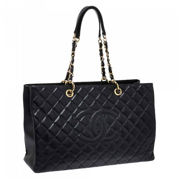 Pre Owned Chanel Black Quilted Caviar Leather XL Grand Shopper Tote
