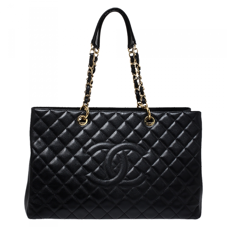 Pre Owned Chanel Black Quilted Caviar Leather XL Grand Shopper Tote